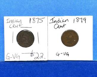2-Piece Indian Cent Lot – 1875 & 1879 G–VG Condition