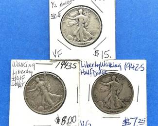 3-Piece Walking Liberty Half Dollar Lot – 1942-S, 1943-S, 1945 – VG to VF