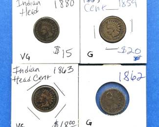4-Piece Indian Cent Lot – 1859, 1862, 1863, 1880