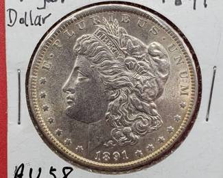 1891 Morgan Silver Dollar AU58