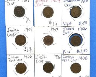9-Piece Indian Cent Lot – 1906 to 1909