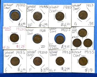 12-Piece Lincoln Wheat Cent Lot – Semi-Key Dates, 1910s–1920s, Incl. 1919 P-D-S Set & 1923-S
