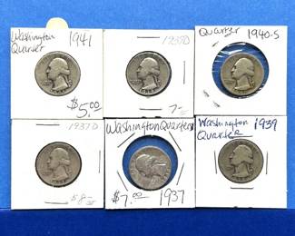 Lot of 6 Washington Quarters – 1937-1941