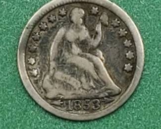 1853 Silver Seated Liberty Half Dime with Arrows