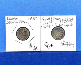 2-Piece Seated Liberty Dime Lot – 1858 Variety & 1887