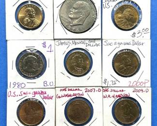 9-Piece U.S. Dollar Coin Lot – Sacagawea, Presidential, Eisenhower – 1974-D to 2010-P