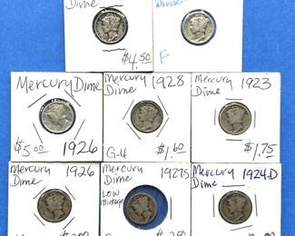 8-Piece Mercury Dime Lot – 1923 to 1928 – Includes 1924-D & 1927-S