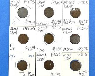 9-Piece Wheat Cent Lot – 1917-S, 1918-D, 1918-S, 1921-S (4x), 1921-S F-VF, 1926-S – Mixed Grades