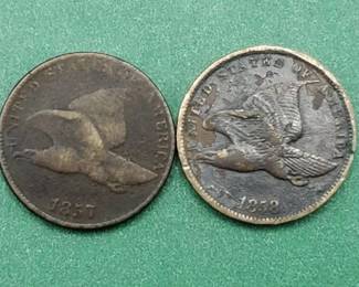 1857 AND 1858 Flying Eagle Cents!! VF Details on the '58