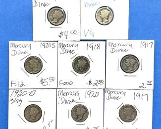 8-Piece Mercury Dime Lot – Early Dates – 1916 to 1920-S