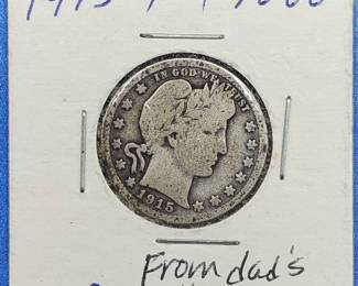 1915 Barber Quarter from Johnny Cash's Personal Collection