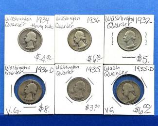 Lot of 6 Early Washington Quarters – 1932-1936