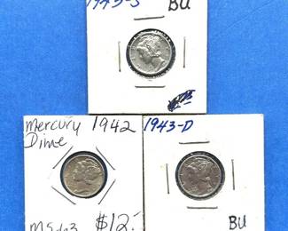 3-Piece Mercury Dime Lot – BU & MS63 – 1942–1943