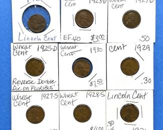 9-Piece Lincoln Wheat Cent Lot – 1923 to 1930 – Includes 1928-S, EF-40 & Double Die