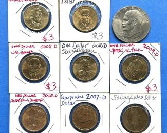 9-Piece U.S. Dollar Coin Lot – Sacagawea, Presidential, Eisenhower – 1976-D to 2010-P
