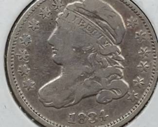1834 Capped Bust Dime, Small 4 Marked F