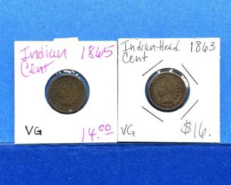 2-Piece Indian Cent Lot – 1863 & 1865 VG Condition