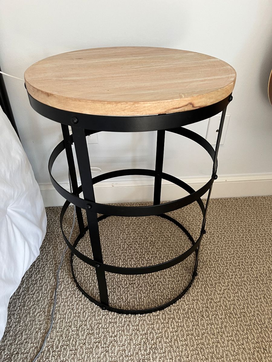 Wood/metal 16" diameter side table 23"H