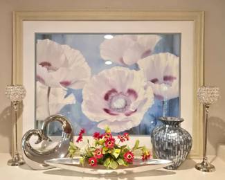 Large Framed Floral Painting And Home Decor Pieces