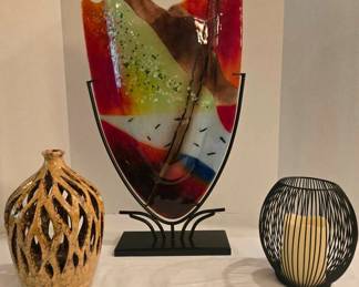 Large Decorative Glass Vase, 2 Decorative Candle Holders