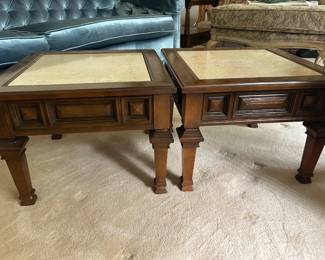 Great Vintage Tables with Travertine Tops, Use as a Cocktail or End Tables