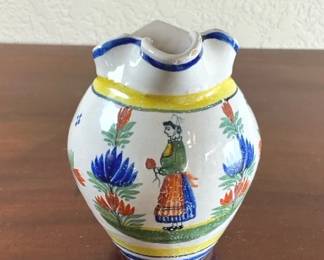 Antique Henriot Quimper Hand Painted Ceramic Jug From France