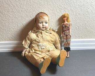Antique Baby doll and Barbie doll