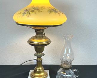 Vintage Hurricane Lamp & Chamber Oil Lamp