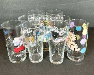 Vintage Tumblers Including Garfield, The Smurfs & E.T. Plus 4 Coca Cola Glasses