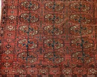 Antique Handwoven Wool Tekke Turkoman Burgundy Rug 37” X 38”