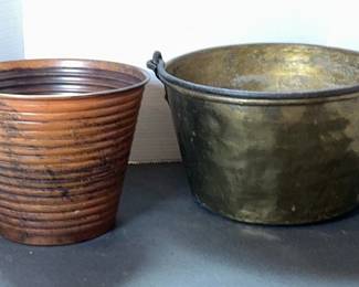 Antique copper bucket with iron bail handle