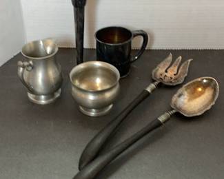 Pewter and Silver Plate- mugs and utensils