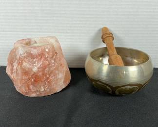 Tibetan singing bowl and Himalayan salt candle holder