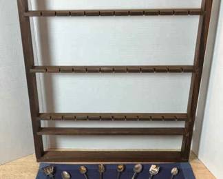 Antique souvenir spoons and spoon rack
