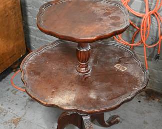 Vintage Two-Tier Mahogany Pie Crust Table