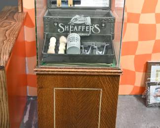 Sheaffer's Pens Pencils Oak Display Case. Height 42", width 17.25", depth 23.75".