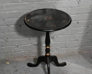 Vtg Ethan Allen Heirloom Hitchcock Black Floral Pedestal Candle Side Table
