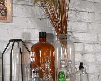 Antique and vintage medicinal and display bottles.