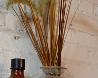 Amber Apothecary Bottle, Large Clear Glass Jar, Pampas Spray