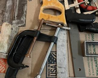 Assorted Hand ToolsSquare, Clamp, Saw
