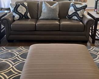La-Z-Boy Leather Sofa, Kincaid End Tables, Large Contemporary Bubble Glass Table Lamps pair, Area Rug Oriental Weavers 8 x 10