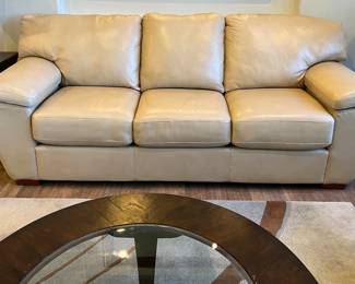 La-Z-Boy Leather Sofa and Loveseat, Kincaid End Tables and Coffee Table, Table Lamps, La-Z-Boy Upholstered Chair, Area Rug (MIRROR NOT FOR SALE)