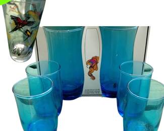 NOS 4 Blue Anchor Hocking Iced Tea Glass Juice Indiana Glass Pheasant 10 Total