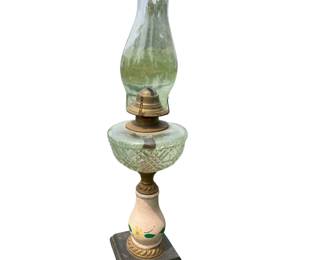 Vintage Antique Oil Lamp Porcelain Hand Painted Marble Base