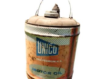 Vintage 5 Gallon Unico Bureau Motor Oil Can SAE30 Metal