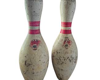 2 Vintage Durebild WIBC ABC Bowling Pin Hard Rock Maple Wood