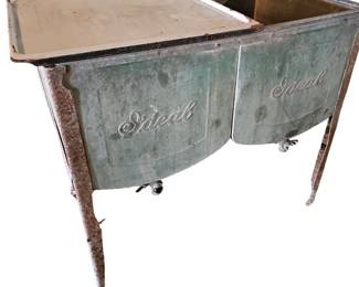 Antique Ideal Galvanized Metal Washtub Double Basin Wheels Lid