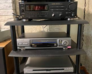 Electronics and four shelf tower