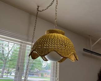 Yellow wicker swag lamp