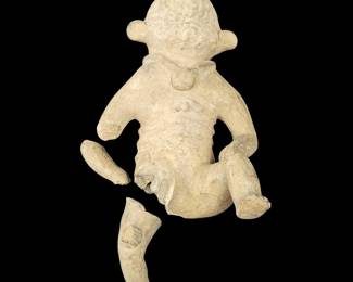 Large Pre-Columbian Carved Pottery Seated Figure Effigy, Fragmented
